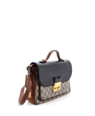 Small Padlock Front Pocket Flap Shoulder Bag GG Coated Canvas and Leather