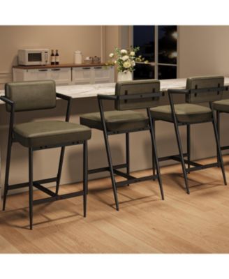 Bar Stools Set of 6 with Armrests,Counter Height Bar Stools of 6 with Backrest,Footrest, Thick Cushion and Thickened Metal Legs
