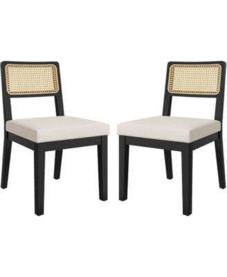 Rattan Dining Chairs Set of 2,French Country Upholstered Dining Chairs Wood Frame,Rattan Backrest,Armless Chair for Kitchen