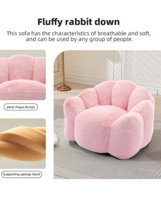 Large Bean Bag Chair, Faux Fur Reading Sofa Chair with Petal Backrest and Pull Ring, Oversize Reading Chair for Bedroom, Living Room