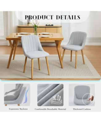 Dining Chairs Set of 4, Upholstered Fabric Chairs with Curved Back & Oak Legs