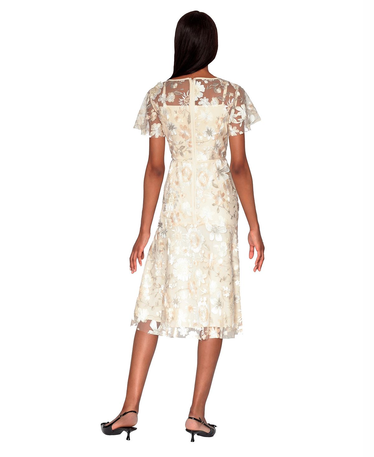 WHITE TIE by Shani Women's Embroidered Boat Neck Polyester Midi Dress view 4 — MAYCSS fashion products