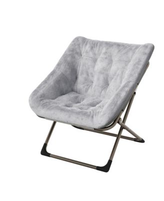 Rabbit Fur Saucer Chair - Foldable Comfy Lounge Chair with Metal Frame for Kids, Teens And Adults