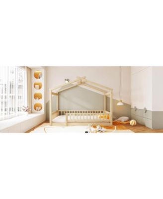 Full Size Wood House Bed Fence
