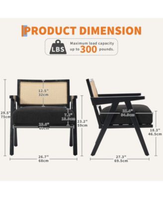 Mid Century Accent Chairs Set of 2, Linen Upholstered Wood Frame Armchairs