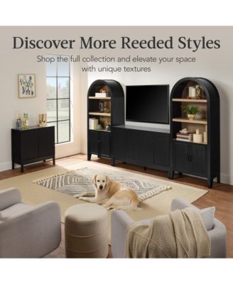 72in Tall Arched 5-Tier Bookshelf Storage Cabinet w/ Adjustable Shelves