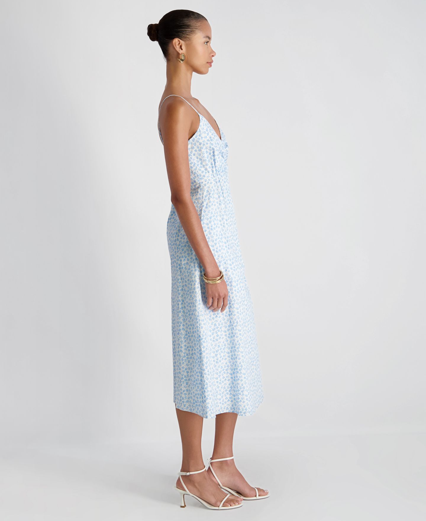 Женское платье French Connection Floral Print Midi, цвет: Белый / Синий — фото 3