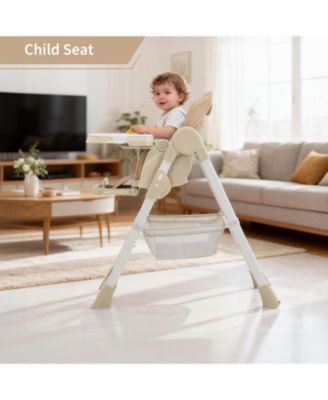 Foldable High Chair for Babies and Toddlers,PU Leather Highchair with Adjustable Backrest,Footrest,Seat Height,Removable Tray