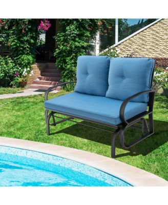 2-Person Outdoor Patio Glider Bench Swing Seat Bench w/ Seat and Back Cushions Brick