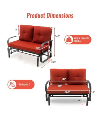 2-Person Outdoor Patio Glider Bench Swing Seat Bench w/ Seat and Back Cushions Brick