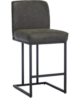 24" Counter Height Bar Stool with Back, PU Leather Upholstered, Black Metal Frame