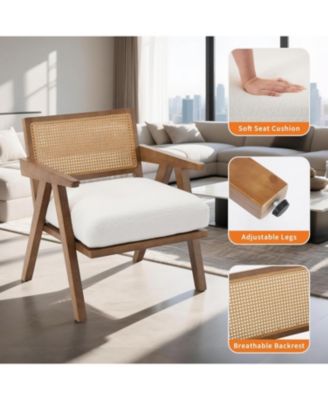 Mid-Century Farmhouse Accent Chair with Rattan