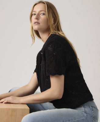 Premium Women's Susanna Floral Crochet Collared Cotton Shirt