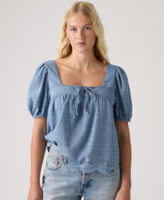 Women's Darling Short-Sleeve Cutwork Cotton Blouse