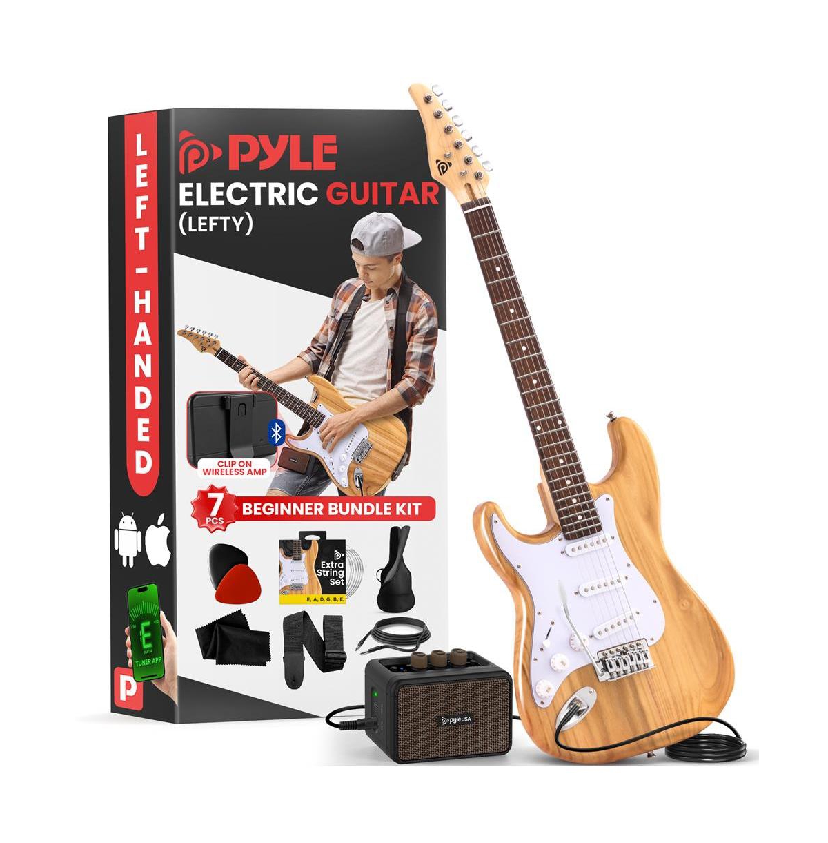 Pyle 39.2" St Style Left-Handed 6-String Electric Guitar Kit with 5W Amplifier