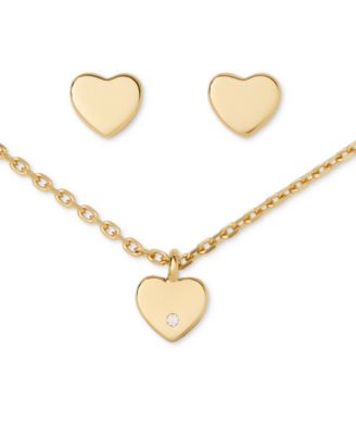 Gold Plated Mini Heart Pendant and Earrings Set