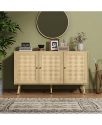 Buffet Storage Cabinet, 47.2" Rattan Sideboard with Adjustable Shelves, Modern Coffee Bar Credenza for Kitchen, Living Room, Entryway, Dining