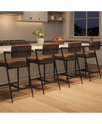 Bar Stools Set of 4 with Armrests,Counter Height Bar Stools of 4 with Backrest,Footrest,Thick Cushion and Thickened Metal Legs for Island