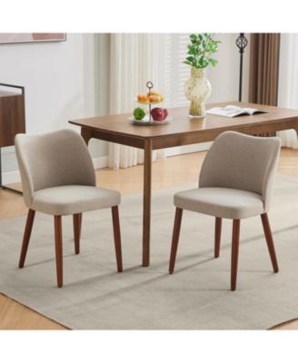 Linen Dining Chairs Set of 4, Upholstered Wingback Chairs with Wood Legs