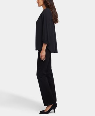 Petite Pintuck Split neck Top