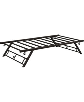 Pop Up Trundle Bed Frame, Foldable Metal Platform, Trundle Day Bed with Lockable Casters
