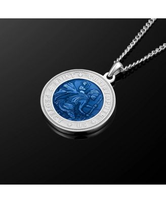 Men's St. Christopher Pendant Sterling Silver, 21" Micro Cuban Chain