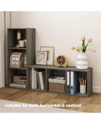 3 Cube Decorative Bookshelf Open Bookcase Toy Storage Organizer Horizontal Vertical, Gray