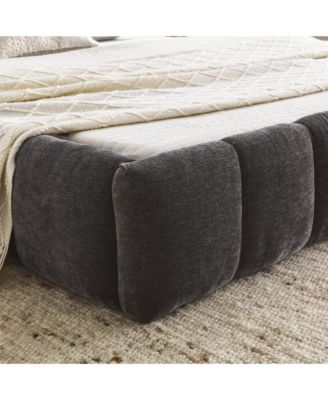 Queen Size Grounded Upholstered Bed Thick Chenille Fabric Solid Frame