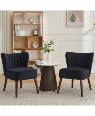 Modern Velvet Accent Chair Set of 2 with Wood Legs