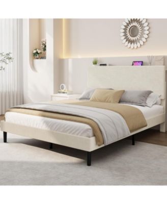  Corduroy MDF Bedhead Storage Soft Package Bed, Spacious Storage, Comfortable Mattress, No Box Spring Needed