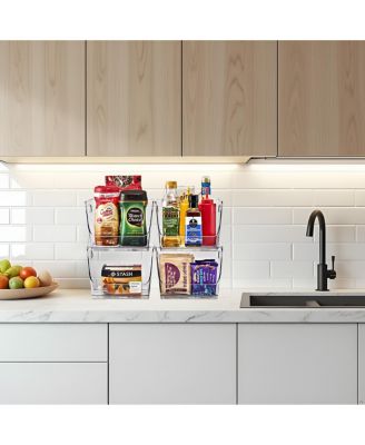 Medium Square Stackable Open Front Storage Bins - For Pantry, Kitchen and Home Organization