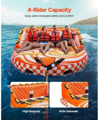 1-4 Rider Towable Boat Tube with Nylon Cover and 22 Handles