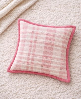 Soft Plaid Blue Textured Velvet Flange Decorative Pillow, 20" x 20"