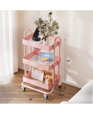 3-Tier Metal Rolling Utility Cart with Wheels Mobile Storage Organizer Trolley