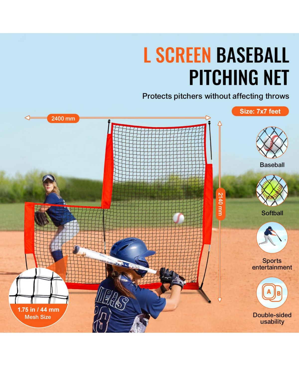 Mecale 7 x 7 Ft Baseball and Softball L Screen with Carry Bag