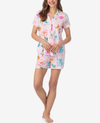 Women's Short-Sleeve Top and Pull-On Pajama Shorts, 2-Piece Set