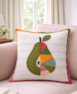 Dear Pear Textured Stripe Embroidered Decorative Pillow, 20" x 20"