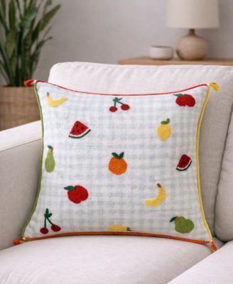 Tiny Fruits Spring Plaid Embroidered Decorative Pillow, 20" x 20"