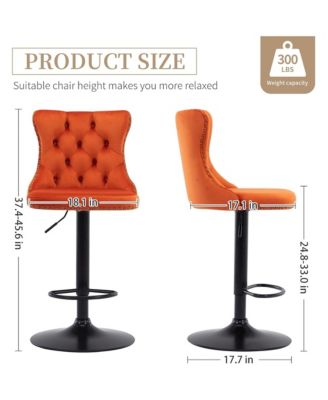 Velvet Bar Stools Set of 2, Adjustable Swivel Counter Height Chairs with Back, Footrest and Nailhead Trim for Kitchen Island, Home Pub