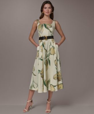 Petite Square-Neck Printed Dress