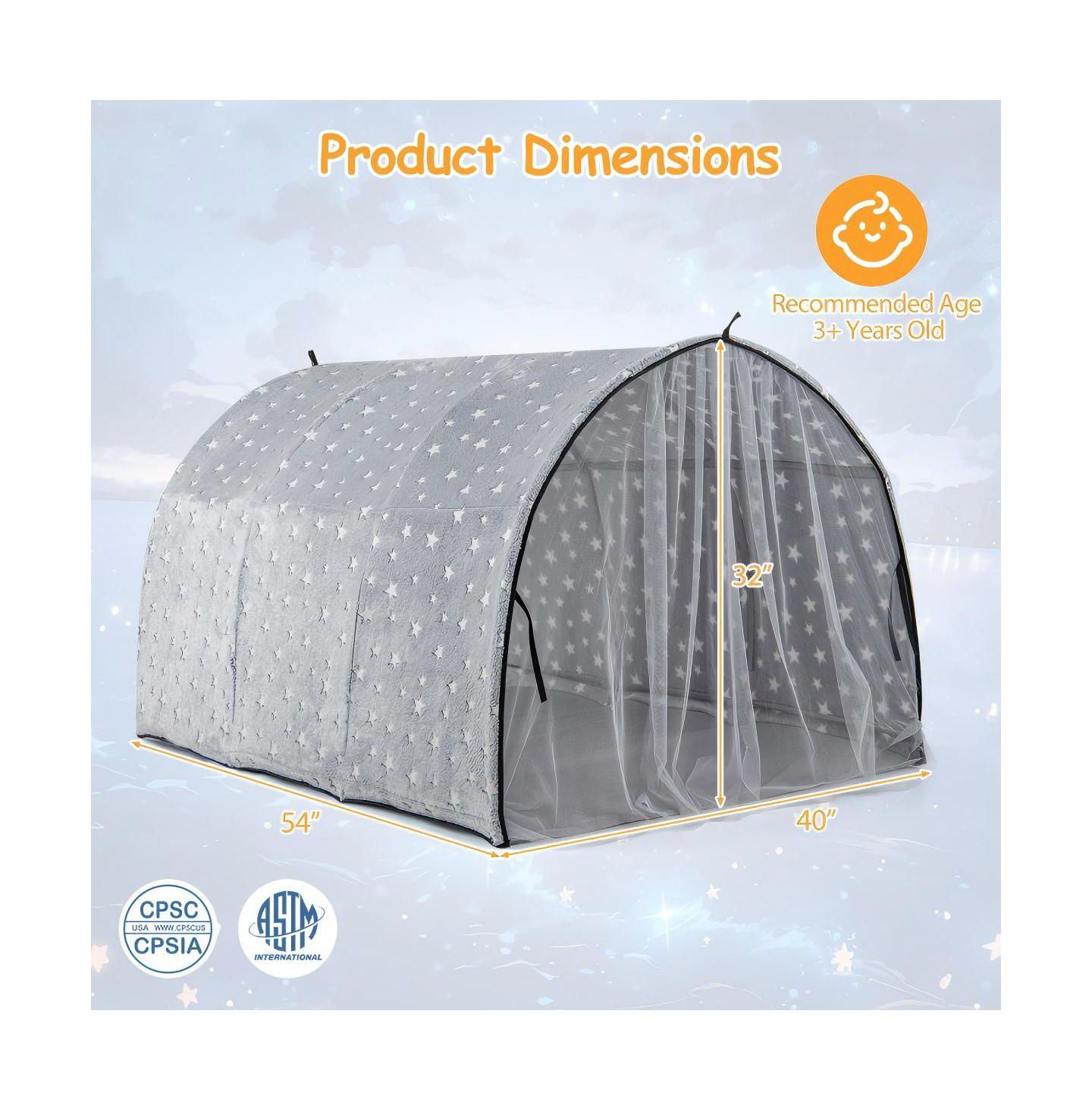 Детские игрушки HONGGE Glow-in-the-Dark Stars Twin Bunk Bed Tent Canopy, 3-Piece Set, Ages 3+ — фото 3