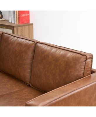 Leather Sofa for Living Room, Mid-Century Modern Couch with Deep Seats, Faux Leather Couch, 3 Seat Sofa with Removable Cover