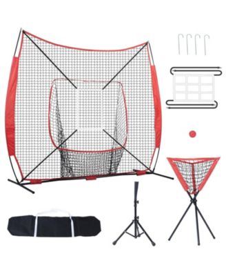 7 x 7 Ft Baseball Softball Practice Net with Bow Frame, Tee and Ball Collector