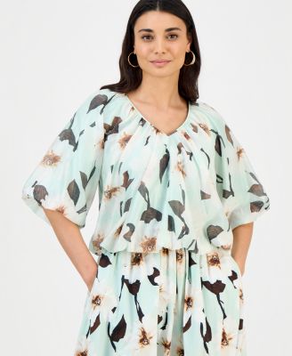 Petite Puff-Sleeve Bubble Blouse