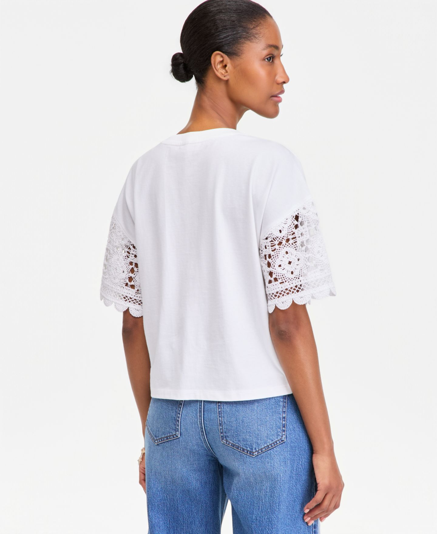Женская футболка On 34th Crochet-Sleeve Jersey T-Shirt, цвет: Яркий белый — фото 4
