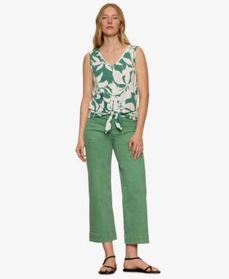 Women's Printed V-Neck Sleeveless Tie-Hem Tank Top