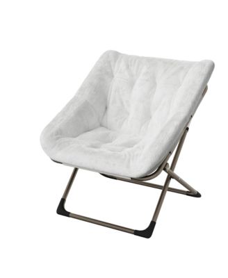 Rabbit Fur Saucer Chair - Foldable Comfy Lounge Chair with Metal Frame for Kids, Teens & Adults - Cozy Indoor Lazy Sofa