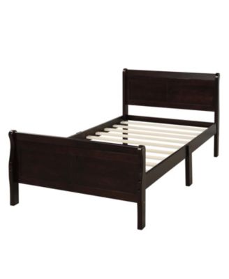 Wood Platform Sleigh Bed Frame with Headboard Footboard Wood Slat Support Mattress Foundation