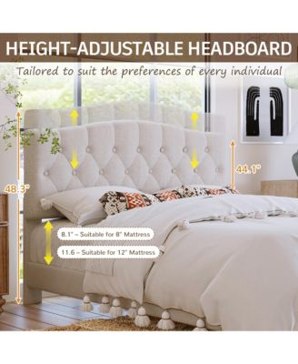Upholstered Platform Bed Saddle Curved Adjustable Headboard Diamond Tufted Beige No Box Spring