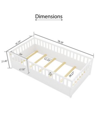 Montessori Wooden Floor Bed With Support Slat High Barrier And Door